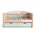 Cama infantil de madeira com gavetas em azul e rosa 150 x 80 x 60cm