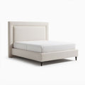 Cama estofada em tecido claro 200 x 160 x 40cm com cabeceira moderna