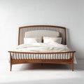 Cama de madeira escura com cabeceira estofada 200 x 160 x 90cm