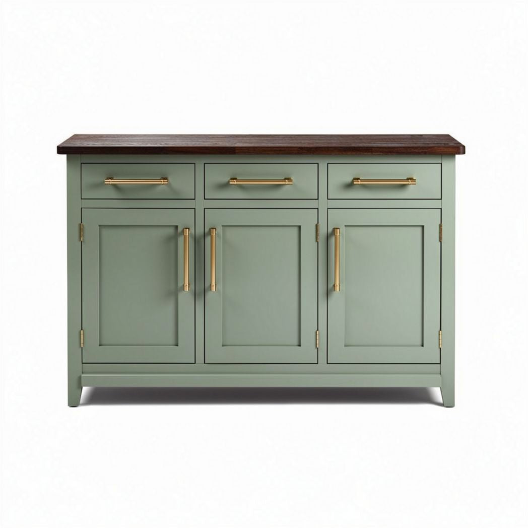 Aparador estilo vintage em madeira marrom e verde claro 120 x 40 x 80cm